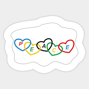 Hearts with Olympic colors and text "peace" Sticker